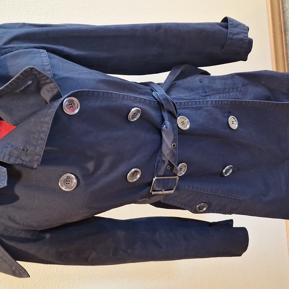 Spring Showers Brit Burberry Navy Double-Breasted Trench Coat Size 4 - Picture 6 of 13